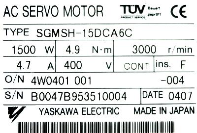 Yaskawa SGMSH-15DCA6C label image