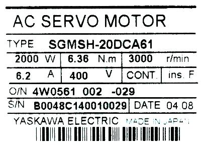 Yaskawa SGMSH-20DCA61 label image