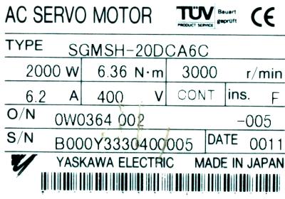Yaskawa SGMSH-20DCA6C label image