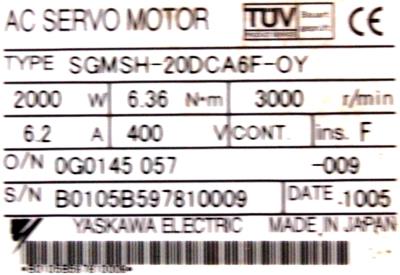 Yaskawa SGMSH-20DCA6F-OY label image