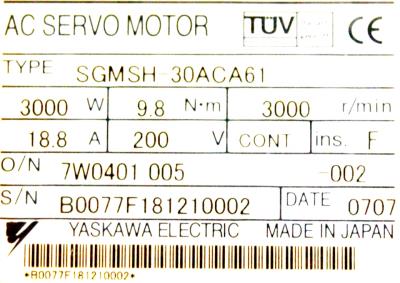 Yaskawa SGMSH-30ACA61 label image