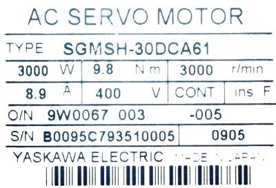 Yaskawa SGMSH-30DCA61 label image