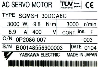 Yaskawa SGMSH-30DCA6C label image