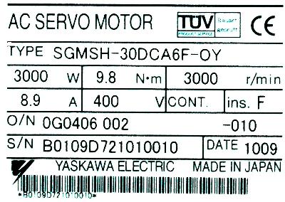 Yaskawa SGMSH-30DCA6F-OY label image