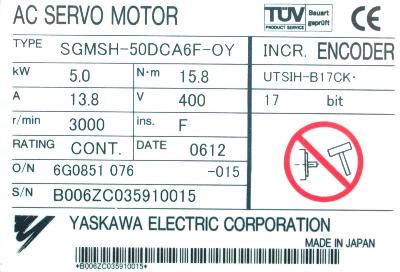 Yaskawa SGMSH-50DCA6F-OY label image