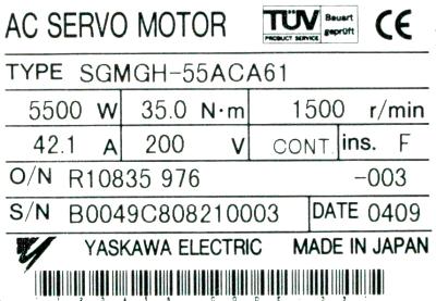 Yaskawa SGMSH-55ACA61 label image