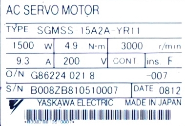Yaskawa SGMSS-15A2A-YR11 label image