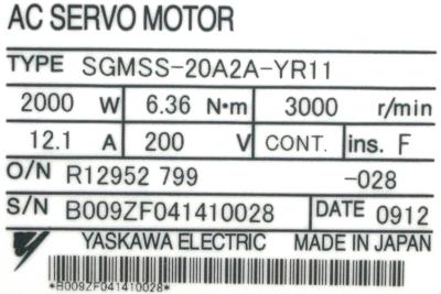 Yaskawa SGMSS-20A2A-YR11 label image