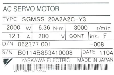 Yaskawa SGMSS-20A2A2C-Y3 label image