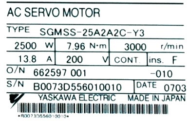 Yaskawa SGMSS-25A2A2C-Y3 label image