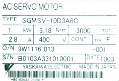 New Refurbished Exchange Repair  Yaskawa Motors-AC Servo SGMSV-10D3A6C Precision Zone