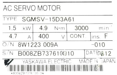 Yaskawa SGMSV-15D3A61 label image