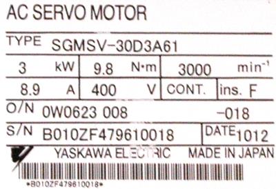 Yaskawa SGMSV-30D3A61 label image