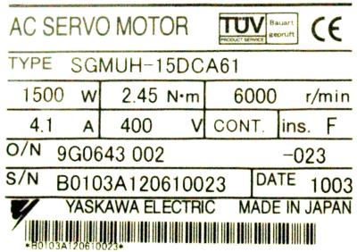 Yaskawa SGMUH-15DCA61 label image