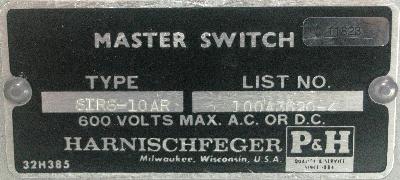P-H Harnischfeger SIRS-10AR label image