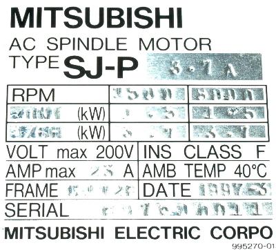 New Refurbished Exchange Repair  Mitsubishi Motors-AC Spindle SJ-P3.7A Precision Zone