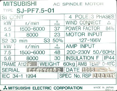 Mitsubishi SJ-PF7.5-01 label image