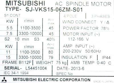 Mitsubishi SJ-VKS15-06ZM-S01 label image