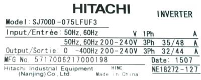 Hitachi, Ltd SJ700D-075LFUF3 label image