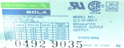 SOLA ELECTRIC SLS-05-060-1 label image