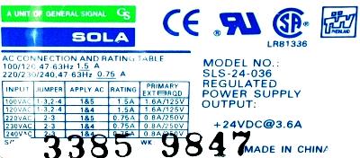 SOLA ELECTRIC SLS-24-036 label image