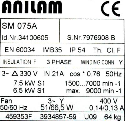 New Refurbished Exchange Repair  Anilam Motors-AC Spindle SM075A Precision Zone