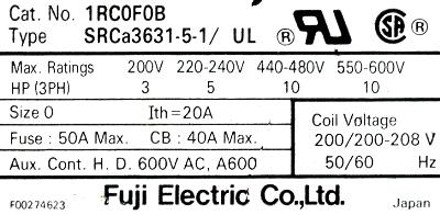 Fuji SRCA3631-5-1-UL-200V label image