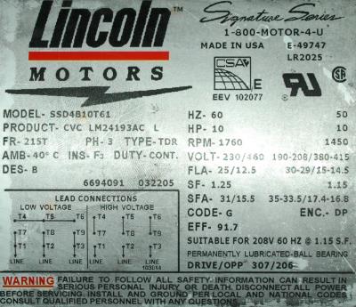 New Refurbished Exchange Repair  Lincoln Motor Motors-General Purpose SSD4B10T61 Precision Zone