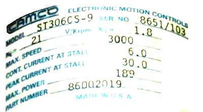 New Refurbished Exchange Repair  CAMCO Motors-DC Servo ST306CS-9 Precision Zone