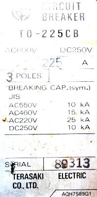TERASAKI ELECTRIC CO.,LTD T0-225CB-225A label image