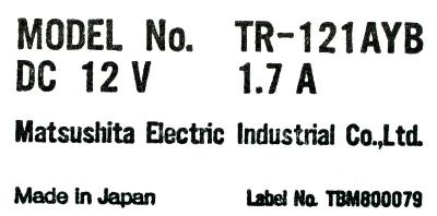 Matsushita TR-121AYB label image