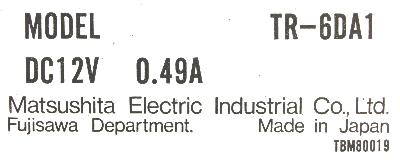 Matsushita TR-6DA1 label image
