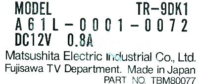 Matsushita TR-9DK1 label image