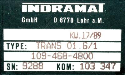 INDRAMAT TRANS01.6-1 label image