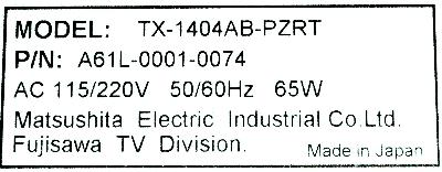 Matsushita TX-1404AB-PZRT label image