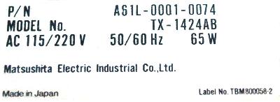 Matsushita TX-1424AB label image