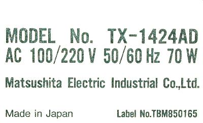 Matsushita TX-1424AD label image