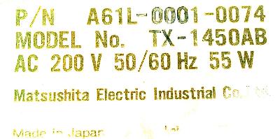 Matsushita TX-1450AB label image