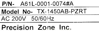 Matsushita TX-1450AB-PZRT label image