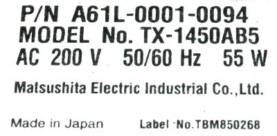 Matsushita TX-1450AB5 label image