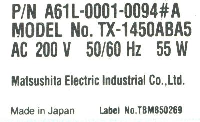 Matsushita TX-1450ABA5-PZRT label image