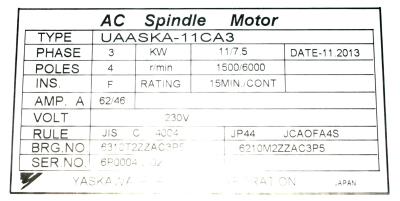 New Refurbished Exchange Repair  Yaskawa Motors-AC Spindle UAASKA-11CA3 Precision Zone