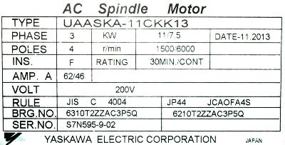 New Refurbished Exchange Repair  Yaskawa Motors-AC Spindle UAASKA-11CKK13 Precision Zone