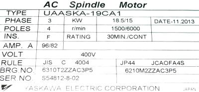 New Refurbished Exchange Repair  Yaskawa Motors-AC Spindle UAASKA-19CA1 Precision Zone