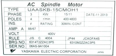 New Refurbished Exchange Repair  Yaskawa Motors-AC Spindle UAASKB-15CMOH1 Precision Zone