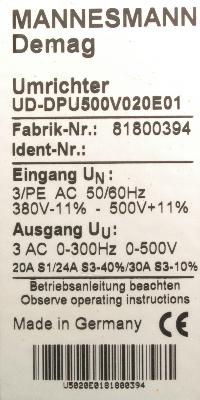 Mannesmann UD-DPU500V020E01 label image