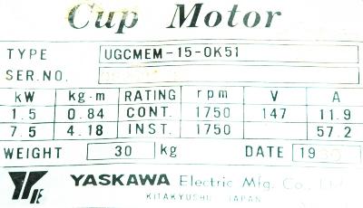 New Refurbished Exchange Repair  Yaskawa Motors-DC Servo UGCMEM-15-OK51 Precision Zone