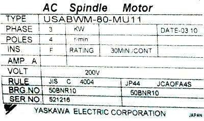 New Refurbished Exchange Repair  Yaskawa Motors-AC Spindle USABWM-80-MU11 Precision Zone
