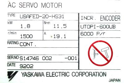 Yaskawa USAFED-20-HS31 label image