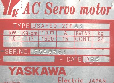 Yaskawa USAFED-20FA1 label image